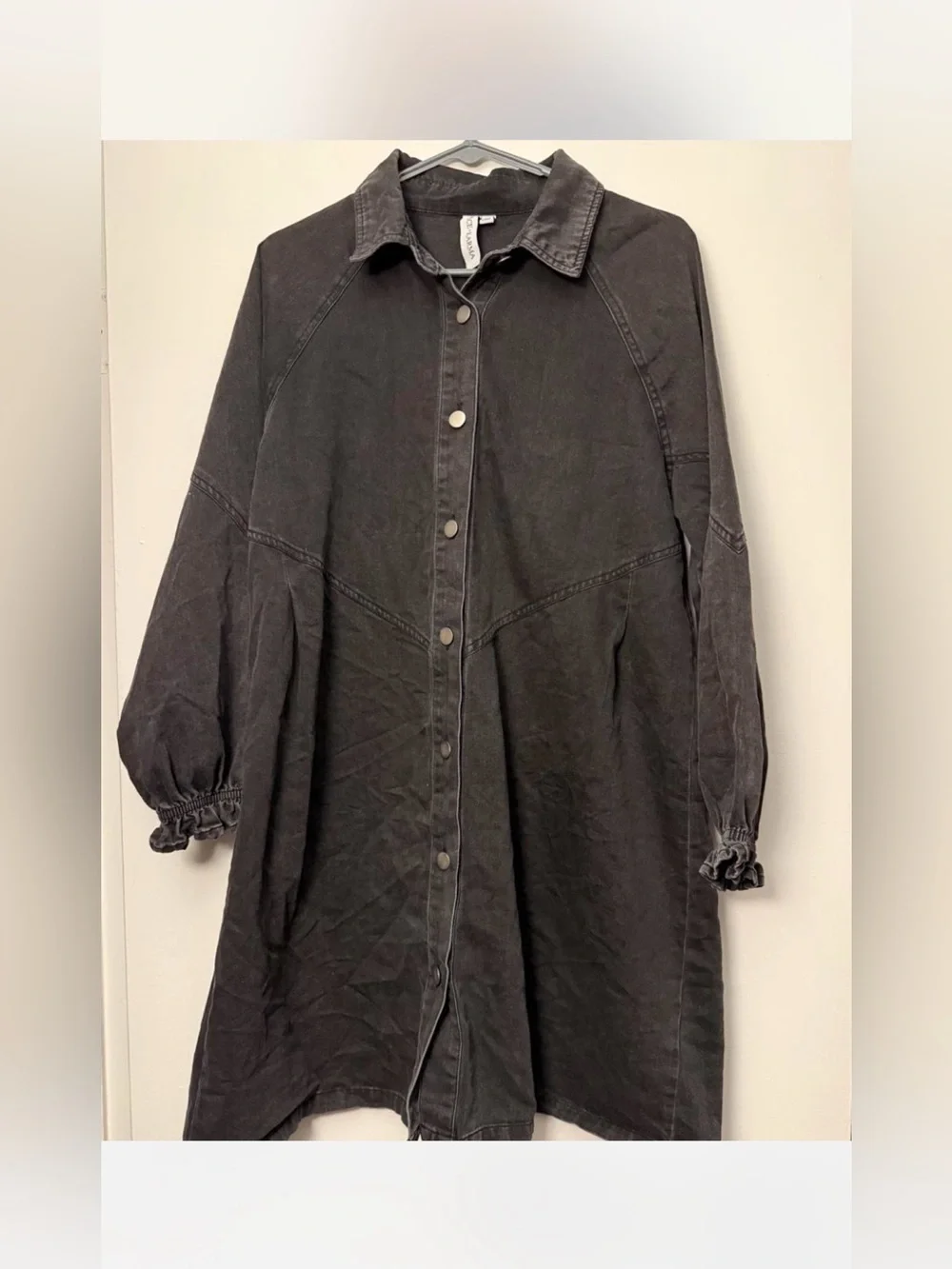 Grace + Karma Black Button-Front Denim Shirt Dress M